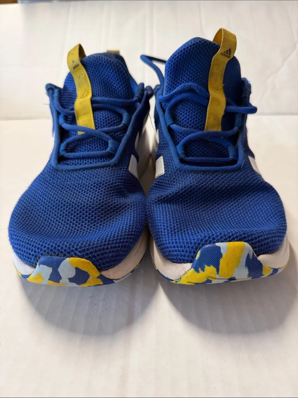 adidas Kids Blue Mesh Sneakers with White Stripes and Yellow Accents